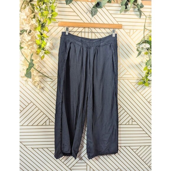 FREE PEOPLE Women's Black Boho Cotton Cropped Sheer Pants Stretch Waist Size S - Picture 1 of 9